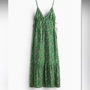 H&M Green Drawstring Leaf Print Maxi Dress